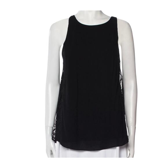ALICE + OLIVIA Lindsay Silk Lace Scoop Neck Top in Black Extra Small | MSRP $187 - Picture 1 of 6